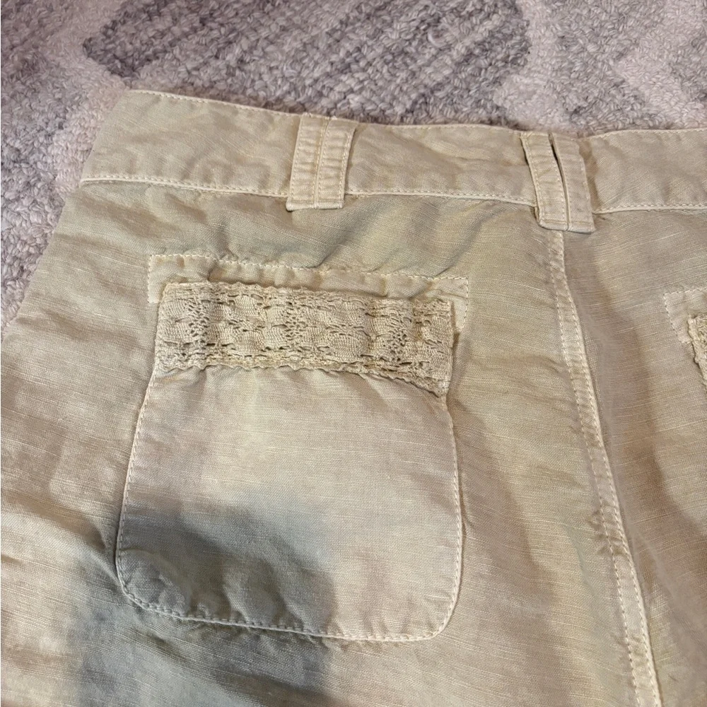 NWT Sundance Shorts Linen Cotton Blend Crochet Lace Trim Sand Beige Size 12 - Picture 10 of 10